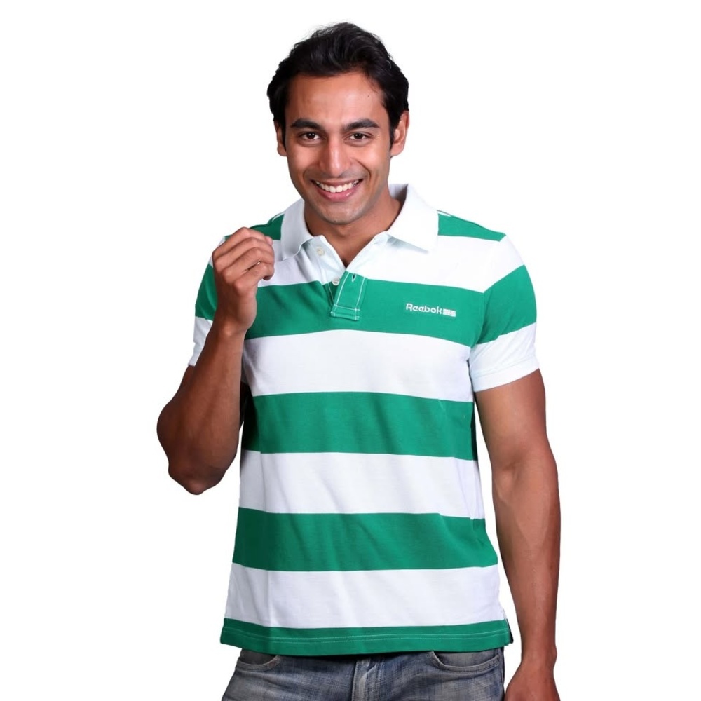 Polo Shirt Men's Green EUC Green and white stripes